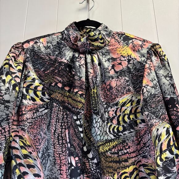 Vintage Notations Womens 80s Animal Print Satin Pleated Secretary Top Size 10 - Picture 7 of 7